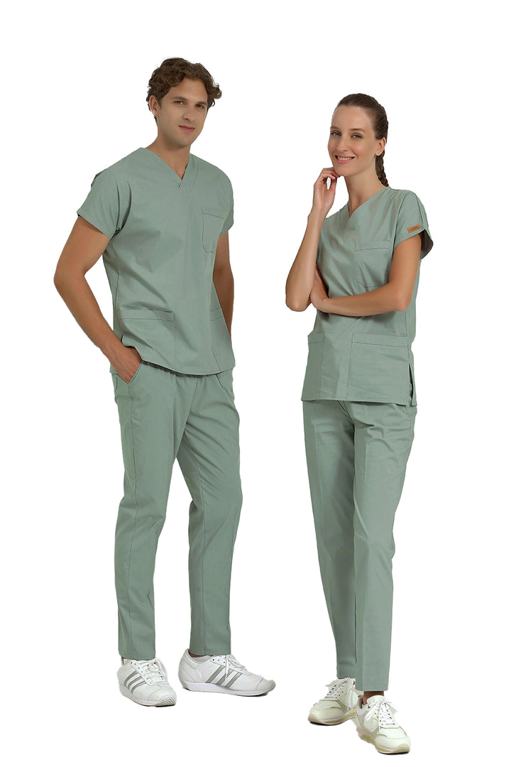 Küf Yeşili Likralı Doktor Ve Hemşire Forması Unisex Cerrahi Takım