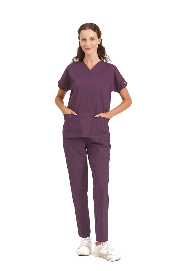 Mürdüm Likralı Doktor Ve Hemşire Forması Unisex Cerrahi Takım