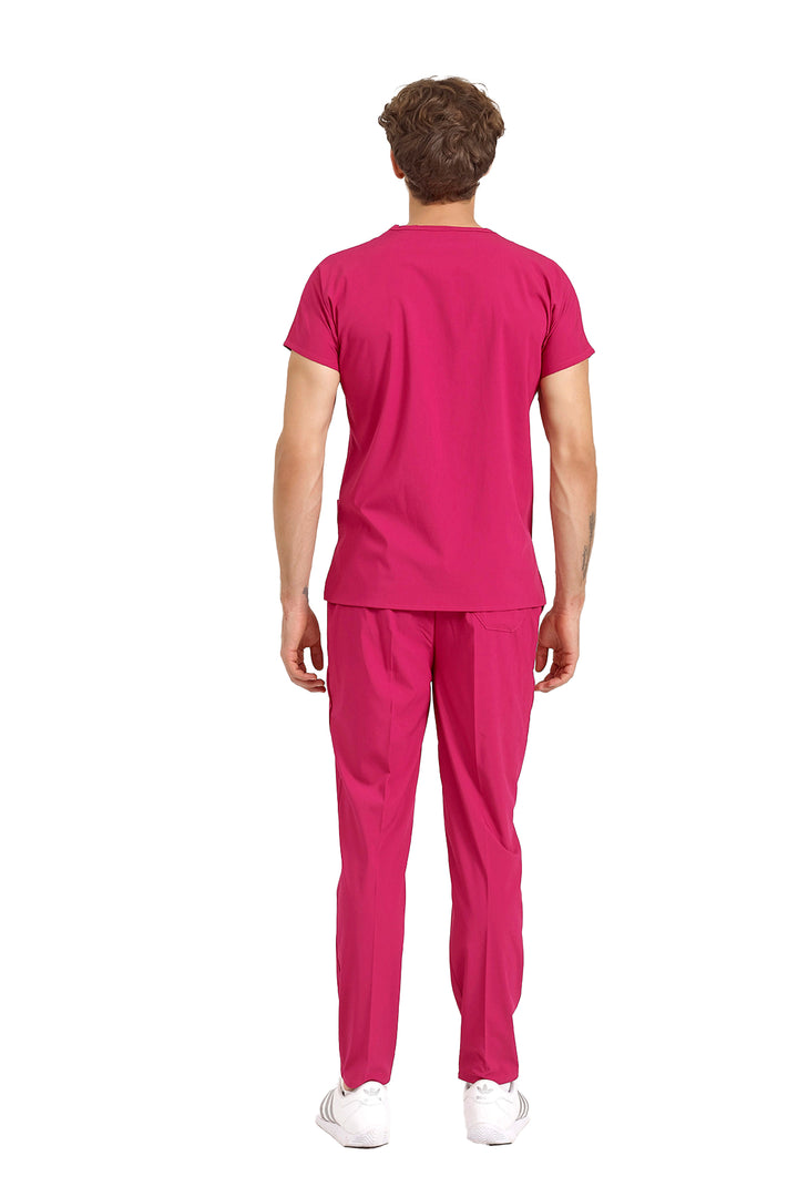 Fuşya Likralı Doktor Ve Hemşire Forması Unisex Cerrahi Takım