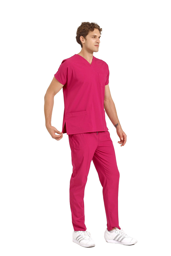 Fuşya Likralı Doktor Ve Hemşire Forması Unisex Cerrahi Takım