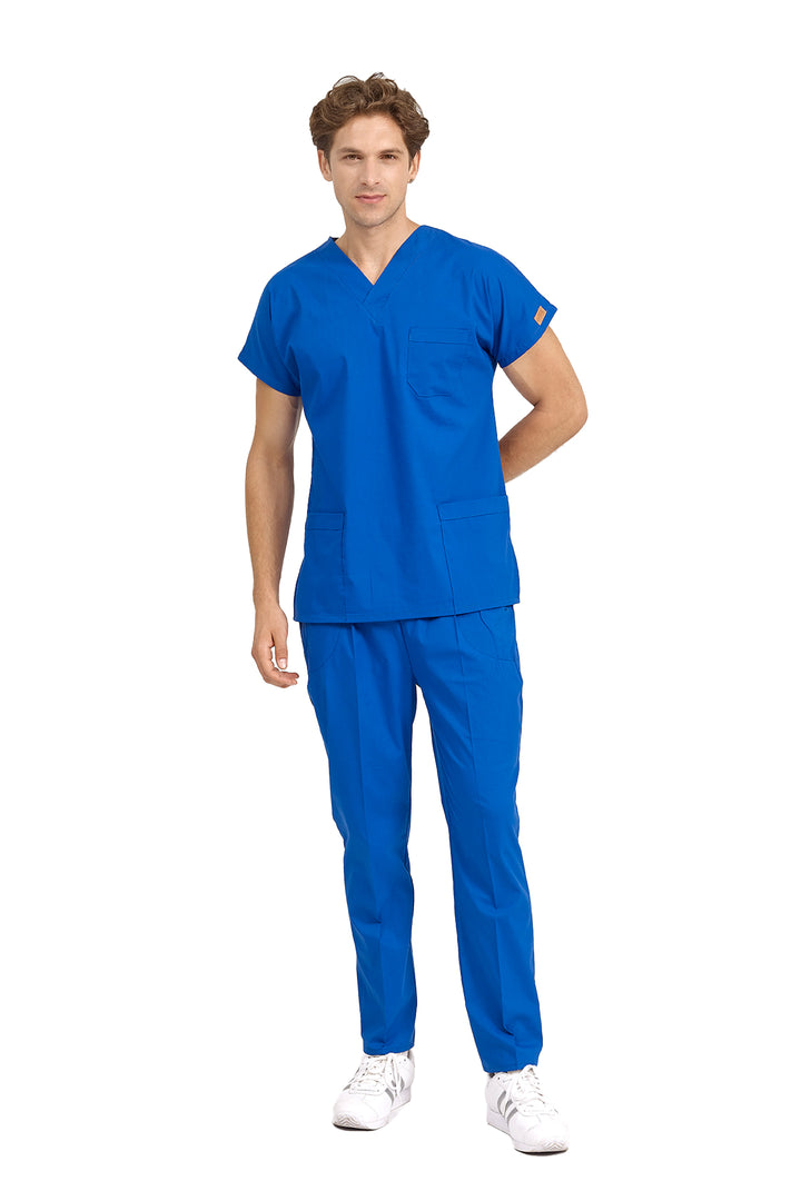 Saks Mavi Likralı Doktor Ve Hemşire Forması Unisex Cerrahi Takım