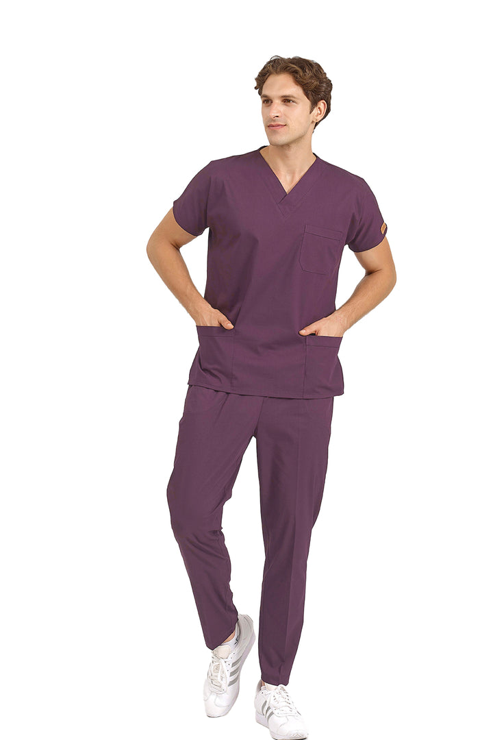 Mürdüm Likralı Doktor Ve Hemşire Forması Unisex Cerrahi Takım