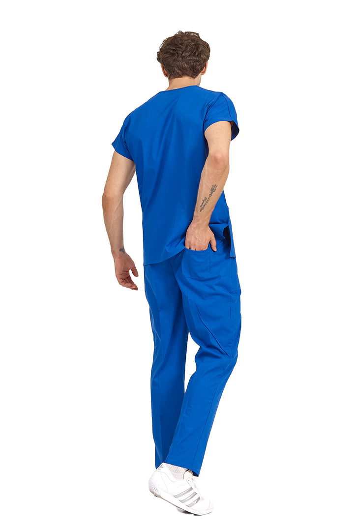 Saks Mavi Likralı Doktor Ve Hemşire Forması Unisex Cerrahi Takım