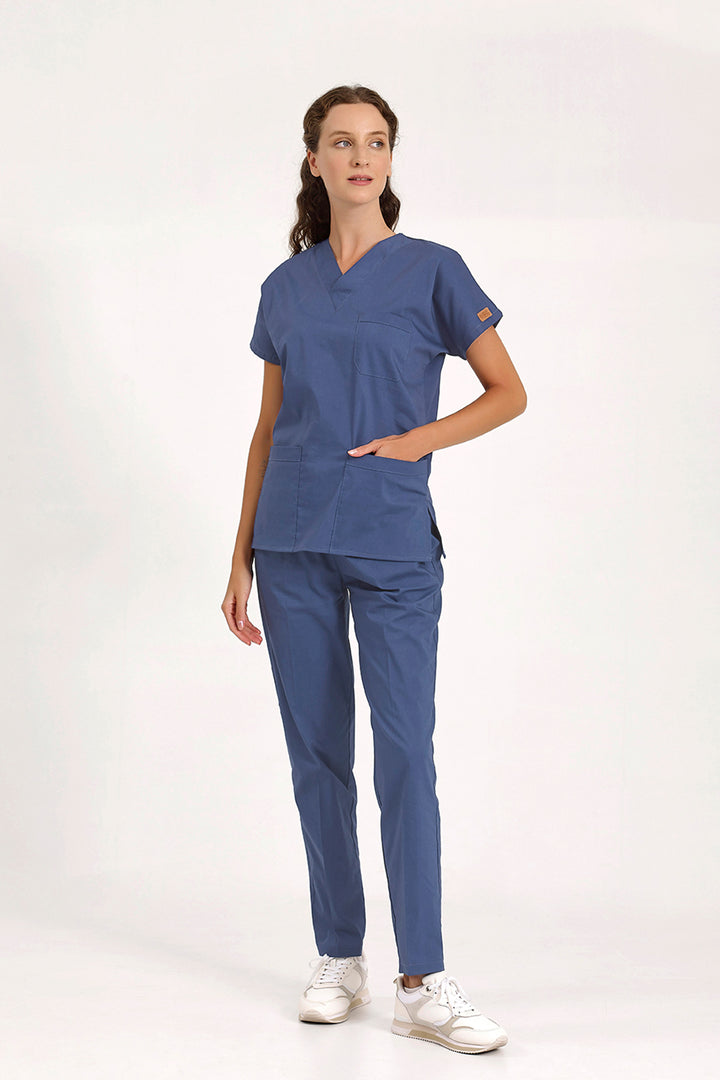Fırtına Mavi Likralı Doktor Ve Hemşire Forması Unisex Cerrahi Takım