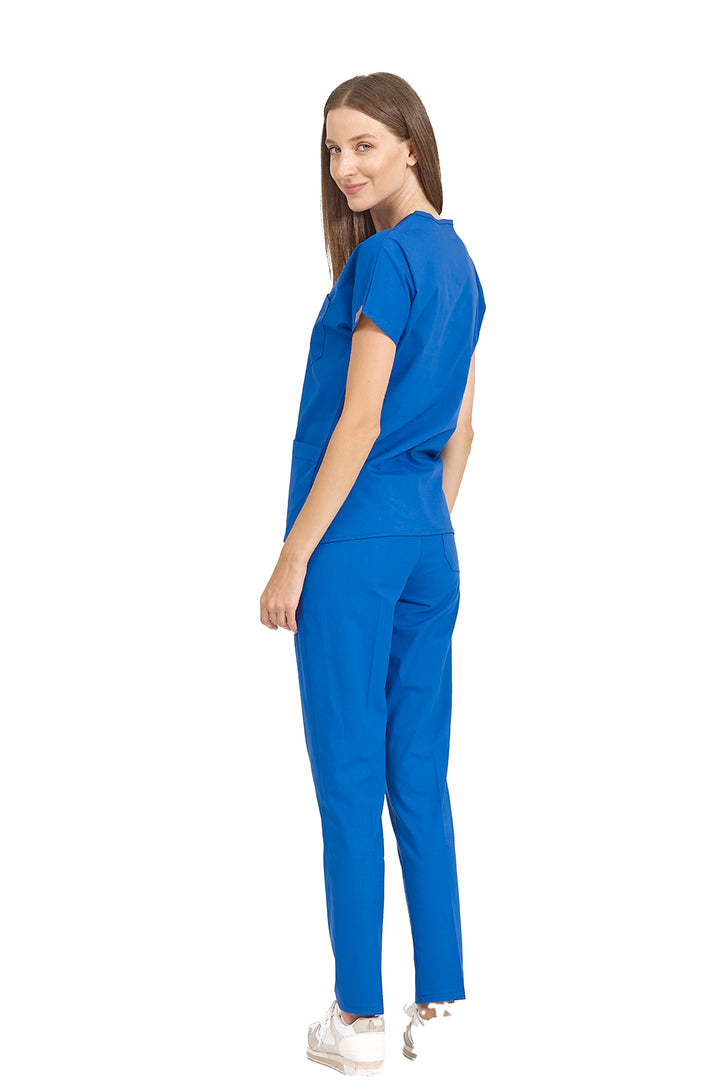 Saks Mavi Likralı Doktor Ve Hemşire Forması Unisex Cerrahi Takım