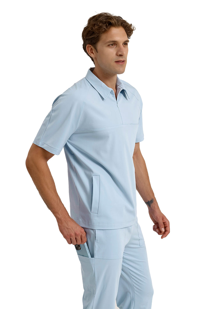 MEDİMEN Tek Üst Reglan Kol Gizli Fermuarlı Gömlek Yaka Doktor/Hemşire Cerrahi Forması Bebe Mavisi