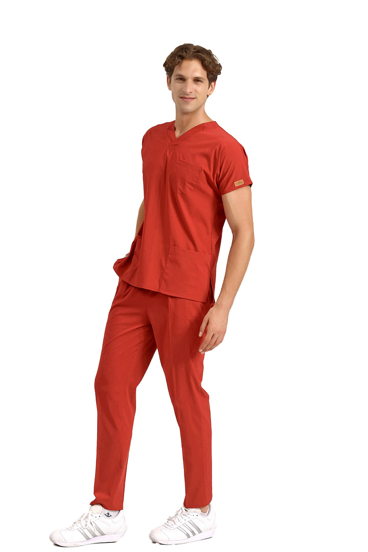 Kiremit Likralı Doktor Ve Hemşire Forması Unisex Cerrahi Takım