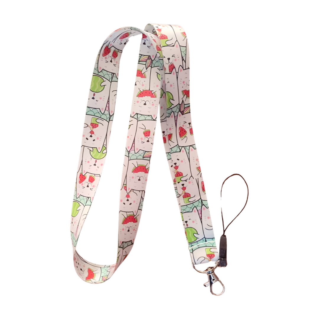 Sevimli Kedi Desenli Boyun Askı ipi Ve Telefon Askısı (Kartlık Ücretsiz)