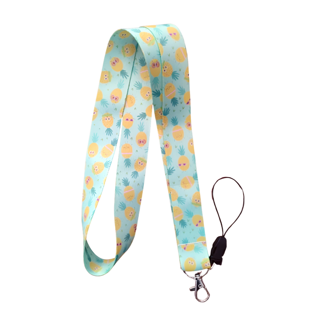 Yeşil Renk Ananas Desenli Boyun Askı ipi Ve Telefon Askısı (Kartlık Ücretsiz)