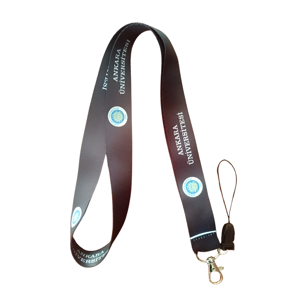Siyah Beyaz Ankara Üniversitesi Boyun Askı ipi Ve Telefon Askısı (Kartlık Ücretsiz)
