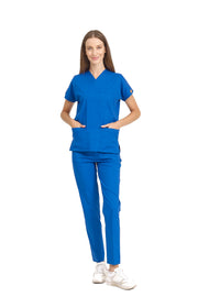 Saks Mavi Likralı Doktor Ve Hemşire Forması Unisex Cerrahi Takım