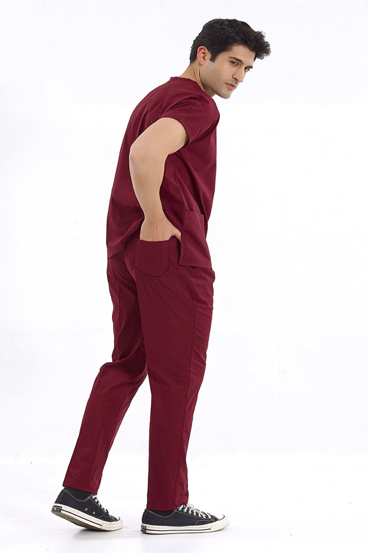 Bordo Likralı Doktor Ve Hemşire Forması Unisex Cerrahi Takım