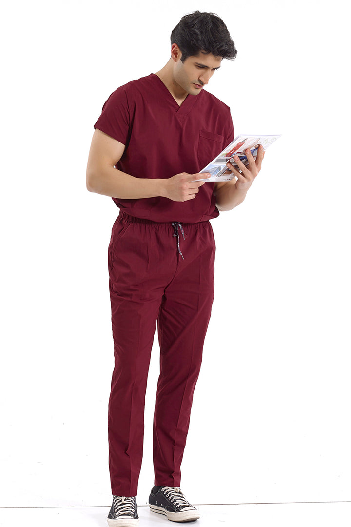Bordo Likralı Doktor Ve Hemşire Forması Unisex Cerrahi Takım
