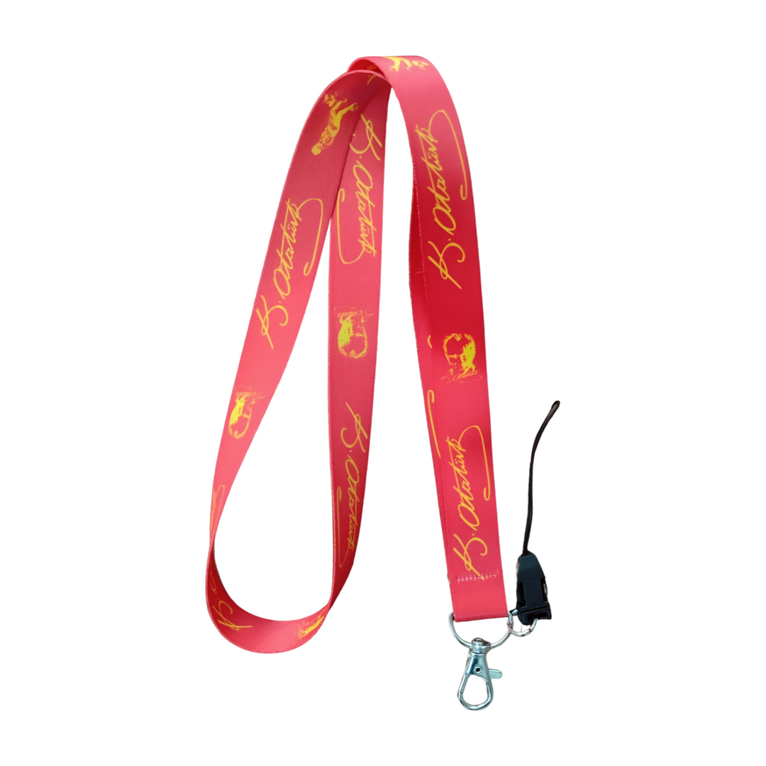 Kırmızı Sarı Atatürk İmzalı Boyun Askı ipi Ve Telefon Askısı (Kartlık Ücretsiz)