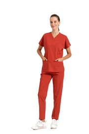 Kiremit Likralı Doktor Ve Hemşire Forması Unisex Cerrahi Takım