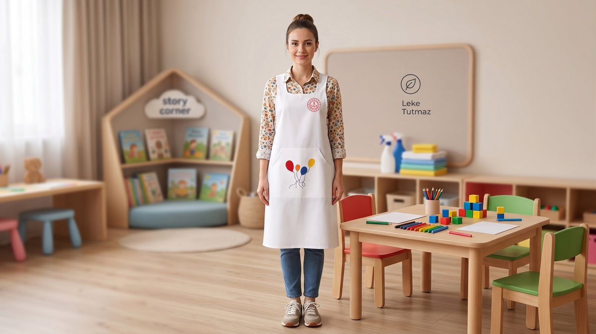 MEB standart balon nakışlı anaokulu ve kreş öğretmeni önlüğü modelleri Ankara Üniforma