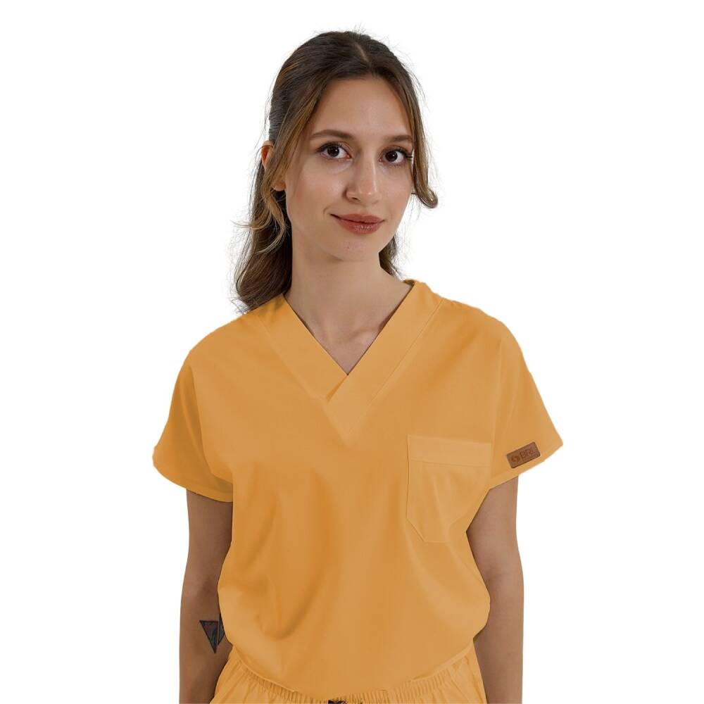 SCRUBLE FLEX | TEK ÜST Likralı Unisex Cerrahi Forma Sarı