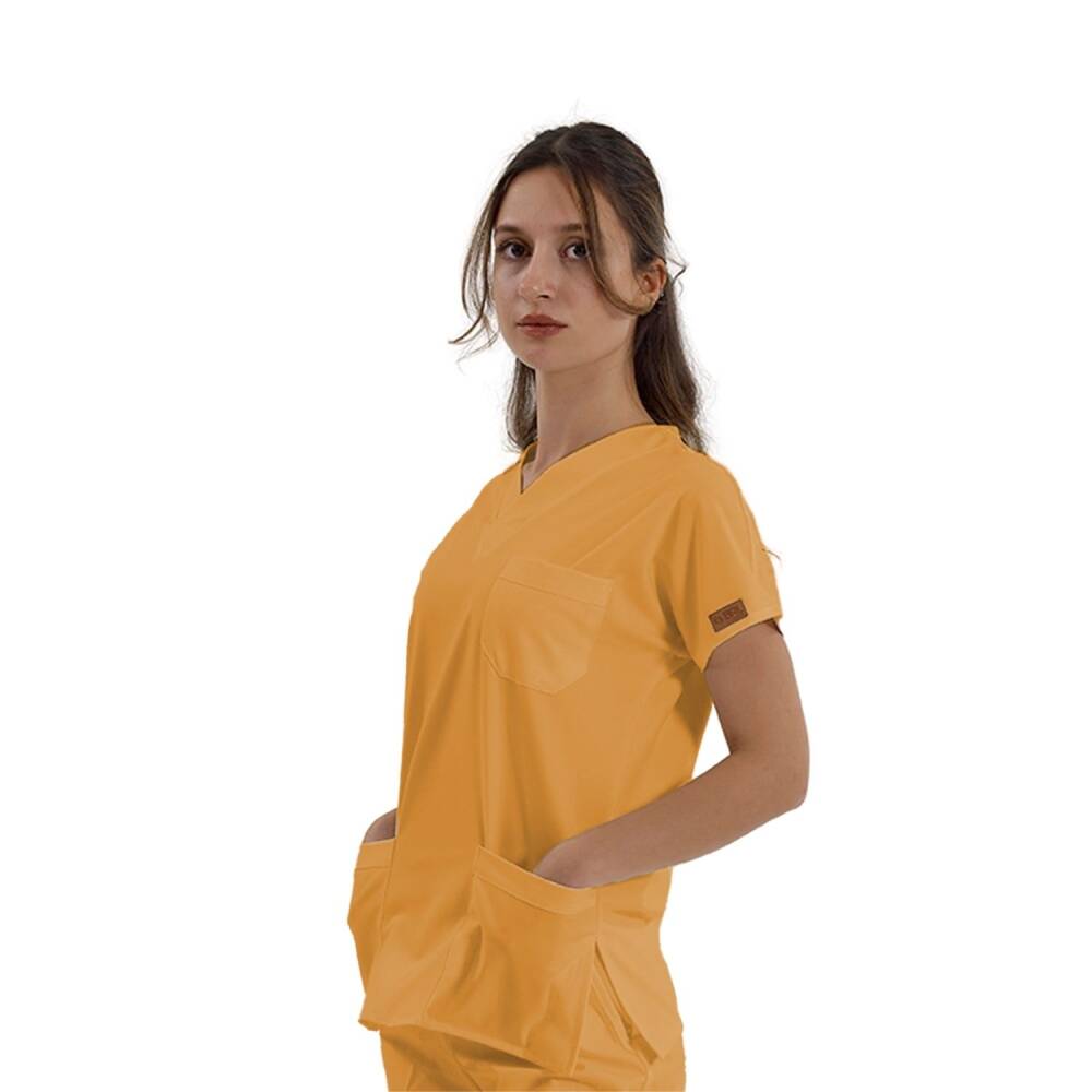 SCRUBLE FLEX | TEK ÜST Likralı Unisex Cerrahi Forma Sarı